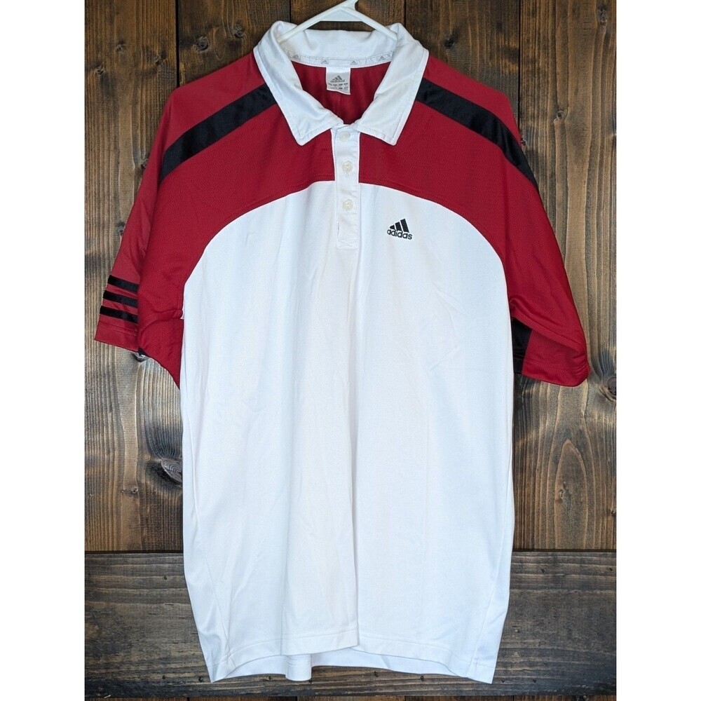 Vintage Adidas Mens Medium Polo Shirt Short Sleeve Colorblock Red White Y2K Golf